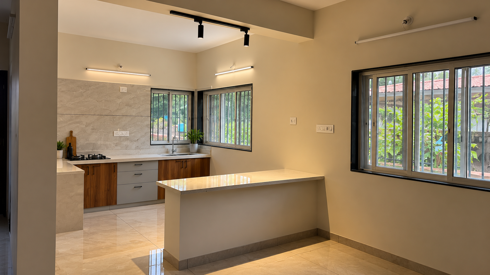 Roy House modern breakfast counter and kitchen
